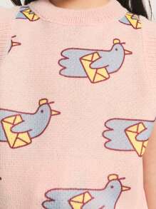 SHEIN Young Girls' Autumn/Winter Bird Print V-Neck Sleeveless Knit Vest