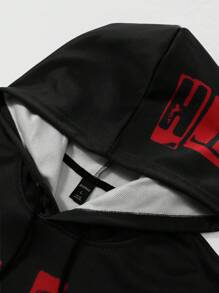 ROMWE MEN Street Life 男士秋季标语印花连帽运动衫和运动裤休闲两件套