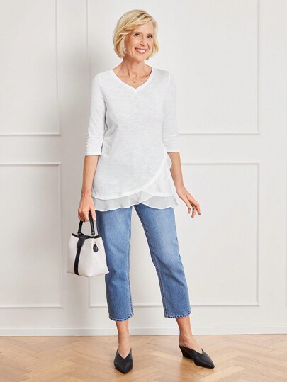 SHEIN LUNE Camiseta informal de manga larga con ajuste ceñido y tacto suave de unicolor, para otoño/invierno