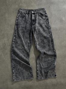 Forever 21 Quần Jeans Baggy Hông Rộng Cho Nam Màu Xám Đậm Đã Giặt - màu đen - Xem 1