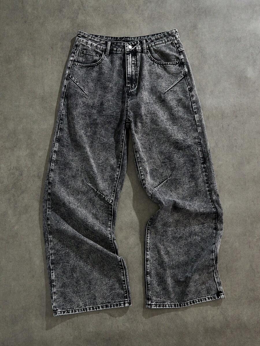 Forever 21 Quần Jeans Baggy Hông Rộng Cho Nam Màu Xám Đậm Đã Giặt - màu đen - Xem 1