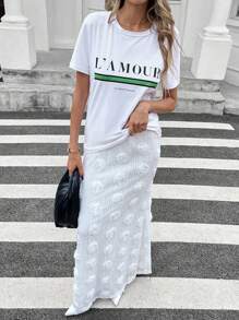 SHEIN Essnce Women's Solid Color Elastic Waist 3D Floral Decor Elegant Skirt - White - View 6
