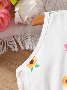 SHEIN Floral Print Cute Sleeveless Round Neck Dress For Young Girls - Baby Pink - View 4