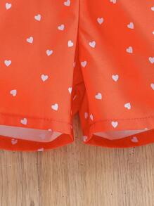 SHEIN Young Girl Heart Print Button Half-Placket Sleeveless Casual Romper - Multicolor - View 3