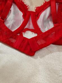 مجموعة ملابس داخلية نسائية رومانسية مكونة من 2 قطع (صدرية وسروال) مع رسومات زهرية وأسلوب ربطة دافئة للاحتفال بعيد الحب - الأسود - مشاهدة 5