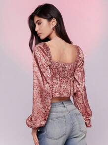 WESTFADE Floral Print Long Sleeve Peplum Top