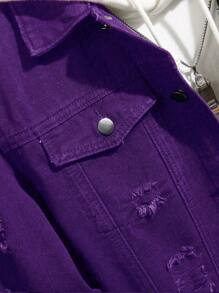 Manfinity LEGND Men's Autumn Long Sleeve Ripped Single-Breasted Casual Denim Jacket - Purple - View 8