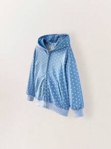 THE HAPPY LOOK Young Girl's Polka Dot Print Long Sleeve Zip Up Hooded Sweatshirt And Casual 2 Pieces Set, Autumn/Winter - Multicolor - View 8