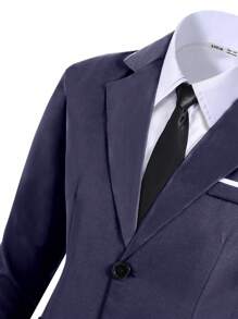 SHEIN 2pcs Teen Boy Formal Suit Set: 1 Elegant Blazer Jacket + 1 Formal Trouser Pants, Luxury Style Outfit For Birthday Party, Prom, Wedding, Graduation - Royal Blue - View 4