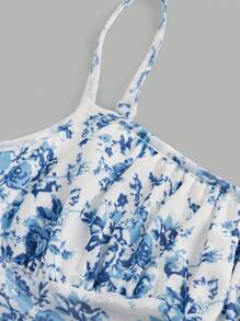 SHEIN Girlism Áo ba lỗ in họa tiết thời trang thường ngày cho bé gái tuổi teen - Xanh và trắng - Xem 3