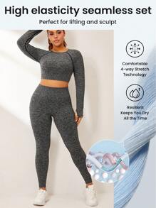 Easithlete Women Plus Size Seamless Athletic Long Sleeve Top And Leggings Set, For Winter - Grey - View 5