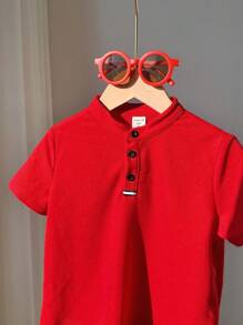 Camisa polo de manga corta de unicolor cómoda para niños pequeños, adecuada para primavera y verano, ideal para uso casual, al aire libre, escuela, estilo callejero, fiestas, alto costo-rendimiento
