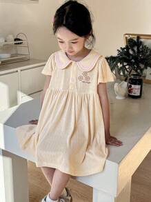 DAZY Robe décontractée à manches courtes et boutonnage devant, en couleur unie et patchwork, pour jeunes filles. Tenues d'été pour jeunes filles - Nude - Voir 1