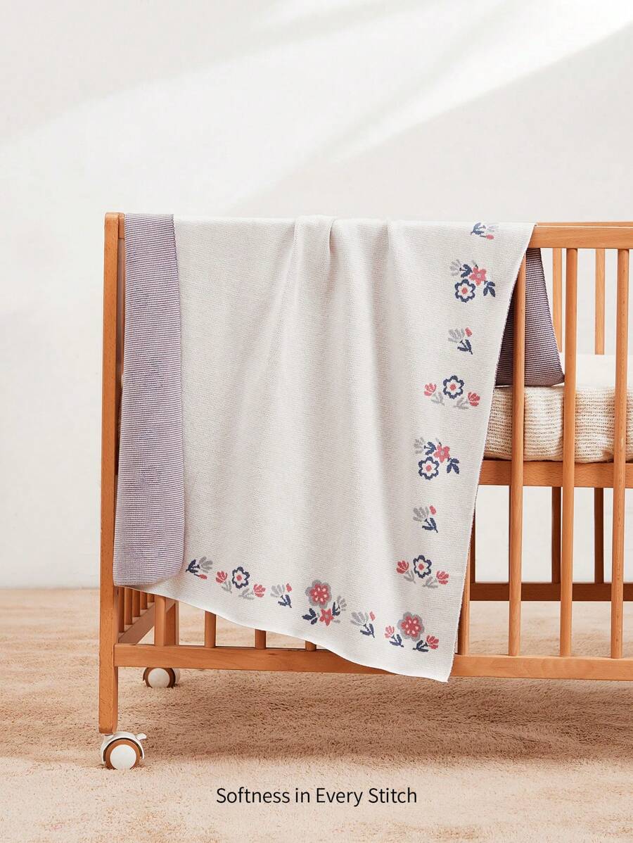 Cozy Pixies 1pc Ditsy Floral Baby Knit Swaddle Blanket, Spring/Summer
