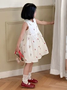 Dazy Kids Young Girl Sleeveless Flower Embroidery Simple Casual Front Button Dress Floral,Girls Summer Outfits