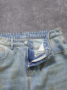 Manfinity EMRG Męskie luźne szorty z jasnoniebieskiego spranego denimu