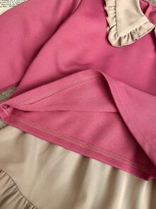 Blossori Conjunto de 2 piezas de sudadera suelta de estilo francés rosa elegante y falda plisada beige para niñas, para primavera/verano