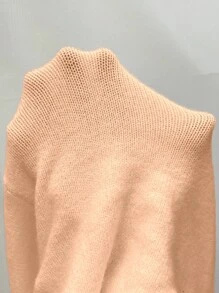 SHEIN Unity 女士V领长袖纯色休闲套头毛衣针织衫秋冬款 - 橘色 - 查看 4
