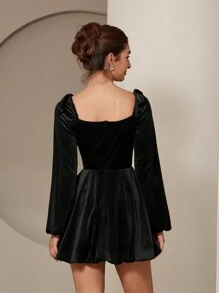 Aveloria Rosie Elegant Vintage Sweetheart Neck Bow Design Velvet Burgundy Peplum Hem Women Dress