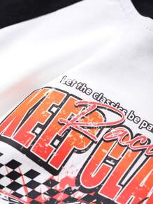 DAZY 2pcs/Set Young Boy Raglan Sleeve Print Top And Solid Shorts Set - Black and White - View 8