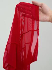 SHEIN Tall 高领长袖性感透视网眼上衣 - 紅色 - 查看 8