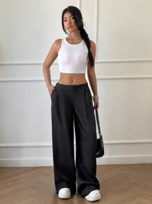 Flirla Women's Ultra-Low Rise Simple Slim-Fit Pants - Black - View 1