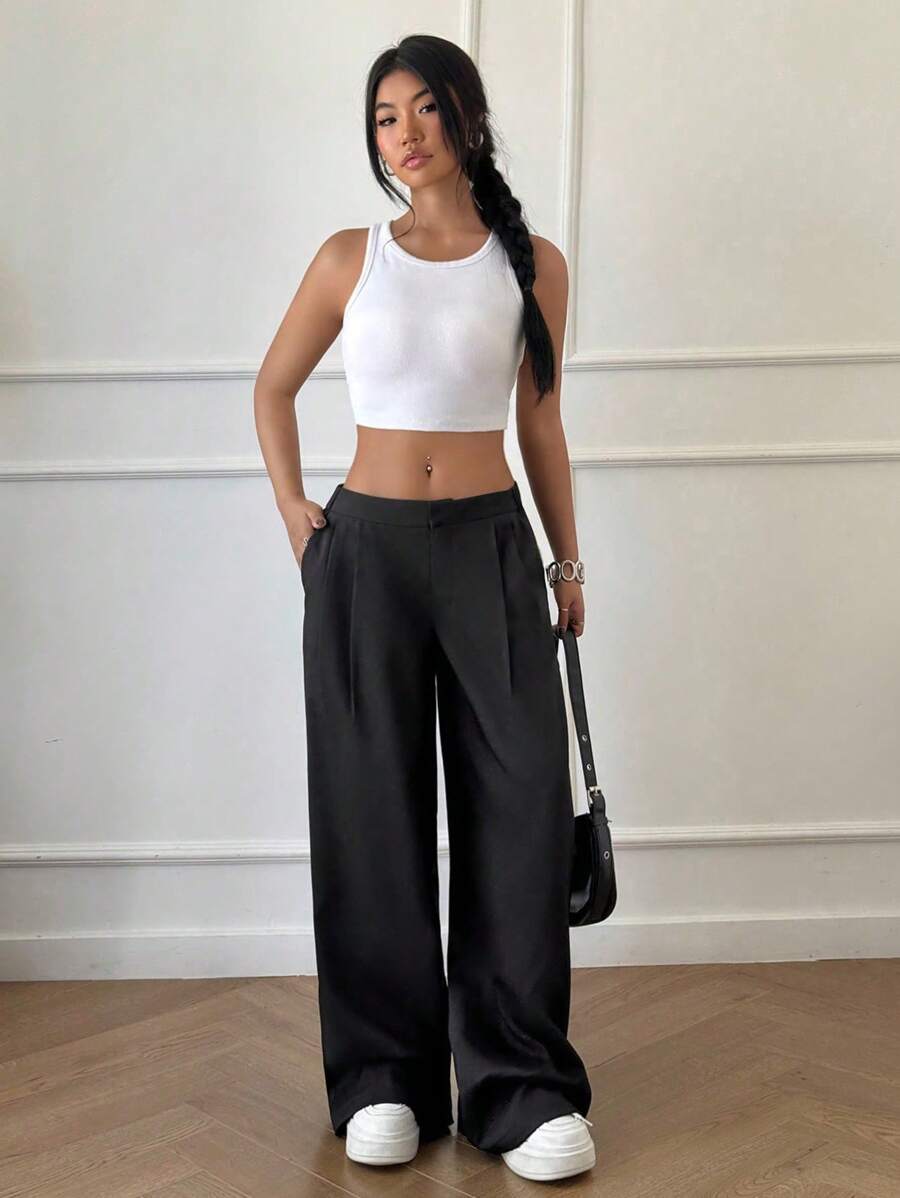 Flirla Women's Ultra-Low Rise Simple Slim-Fit Pants - Black - View 1