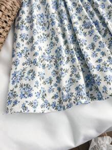 SHEIN Leap Crew Teen Girls , Elegant, Beach Vacation Holiday Strap Dress, Blue And White Color, Suitable For Spring/Summer, Valentine's Day, Clean Girl Style - Blue and White - View 6