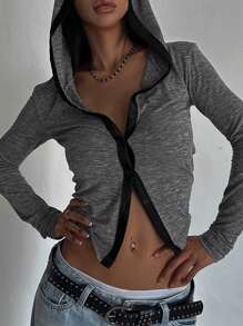 DAZY Street Style Color Block Hooded Slim Fit Women T-Shirt