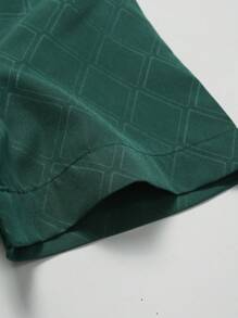 Manfinity Mode 男士短袖前扣衬衫，简约休闲日常上衣 - 墨綠色 - 查看 6