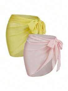 Swim Mod Women's Solid Color Casual Loose Cover Up Skirt, Minimalist & Fashionable For Everyday Wear, For Summer Beach Vacation