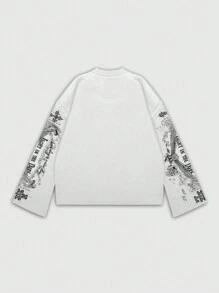 ROMWE MEN Street Life 休闲男士街头印花 T 恤，适合春夏、秋季、2000 年代风格 - 白色 - 查看 2