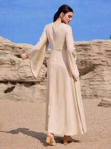 Al Najma Váy dài tay rộng rãi phong cách Ả Rập chắp vá hình học dành cho nữ, Kaftan & Jalabiya - Màu Khaki - Xem 7