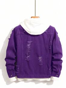 Manfinity LEGND Men's Autumn Long Sleeve Ripped Single-Breasted Casual Denim Jacket - Purple - View 2