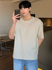 DAZY Khaki Men's Striped Fabric T-Shirt, Summer