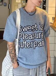 DAZY Men's Blue Knitted Sweater With Letter Design, Summer - Blue - View 7