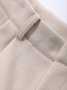 DAZY Quần short len ống rộng xếp ly màu trơn thường ngày cho nữ mùa thu, đông - Màu be - Xem 4