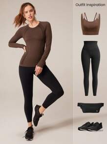 GLOWMODE 无缝修身长袖上衣 齐臀 抗菌 轻便 夏季 - 咖啡棕 - 查看 8