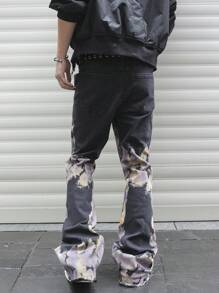 Manfinity EMRG 大码男士时尚扎染印花喇叭牛仔裤