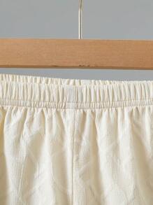 Teenager Boys Solid Color Textured Button Short Sleeve Shirt And Shorts Set - Apricot - View 4