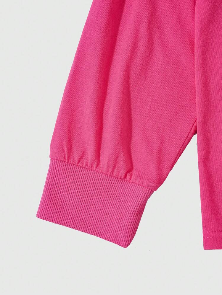 ROMWE MEN Street Life تي شيرت كاجوال بياقة طويلة للرجال بطباعة شعار وكوكب مغسول للخريف - وردي - مشاهدة 3