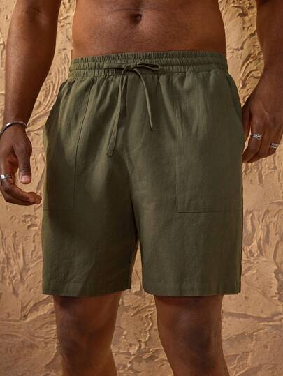 Forever 21 亚麻百慕大短裤和亚麻纯色宽松及膝高腰基本款短裤带侧袋时尚风格