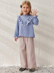 Blossori Young Girls Blue Polka Dot French Elegant Fitted Woven Shirt, Spring/Summer - Multicolor - View 6