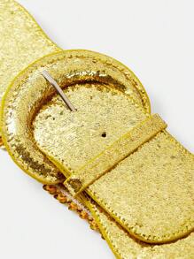 SHEIN SXY 1 件女士金属亮片装饰金色腰带，适合派对、节日 - 金色 - 查看 9