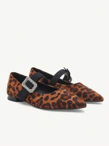 CUCCOO CHICEST Zapatos de tacón con punta fina de estampado de leopardo sexy, nuevos diseños de bombas Mary Jane con moño para mujer - Marrón - Ver 8