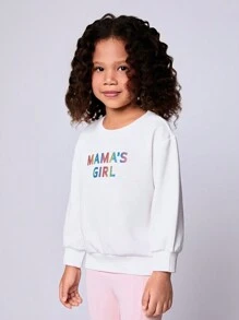 SHEIN Young Girls Casual Letter Print Reflective Loose Fit Long Sleeve Hoodie,Stylish Sporty Tops For Mom And Daughter,Autumn Birthday Gift,Spring Outfit - White - View 3