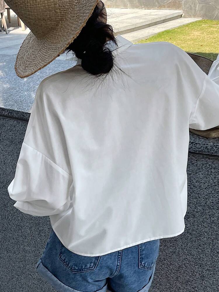 Women V-Neck Long Sleeve Solid Color Casual Blouse Preppy Tops,Fall Women Clothes