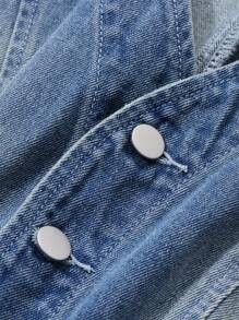 DAZY 女士V领无袖休闲连体裤和背带裤 - 中等水洗藍 - 查看 7