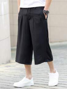 Manfinity Hypemode Men's Loose 7/10 Length Pants, Solid Color Casual & Fashion For Daily Wear