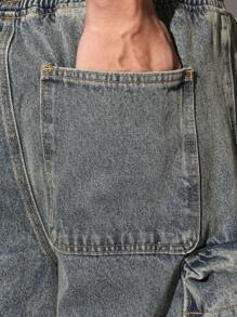 SUMWON Premium Loose Fit Cargo Jeans With Drawstring, Multi-Pocket Design, Streetwear Utility Denim Pants, Perfect For Urban Fashion, Workwear, Fall Winter Fashion - Blue - View 6